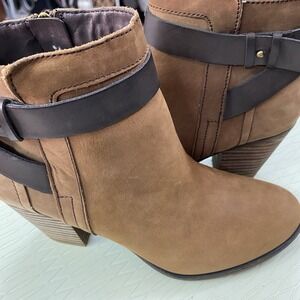 FRANCO SARTO‎ Dotty Ankle Bootie Brown-Nubuck US 7M -EUC 37-UK 5-Block Heel 3"